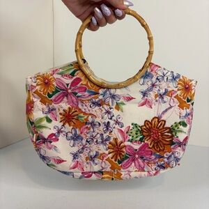 Vintage Floral Beaded Handbag Bamboo Handle Y2K Boho Embroidered Purse